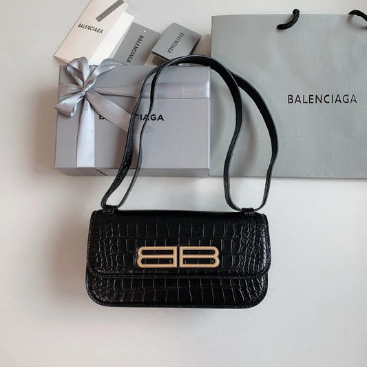 Balenciaga Gossip Small Bag Crocodile Embossed in Black Gold Hardware  23 x 12.4 x 10.4cm