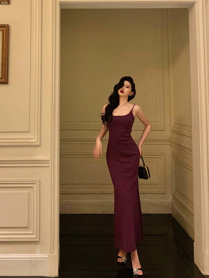 Sexy Mermaid Spaghetti Straps Grape Sleeveless Prom Dresses Party Dress Summer Birthday Outfits 20th Birthday Dresses W817