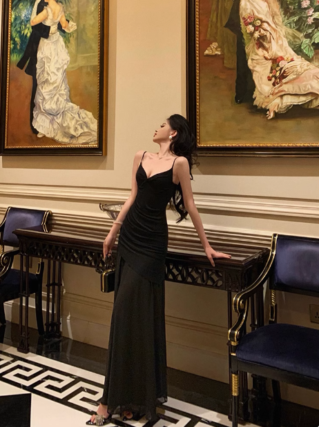 Elegant Mermaid Black Chiffon Sleeveless 21st Birthday Dress Party Gown Birthday Outfits Birthday Dress Ideas For Women DP1288