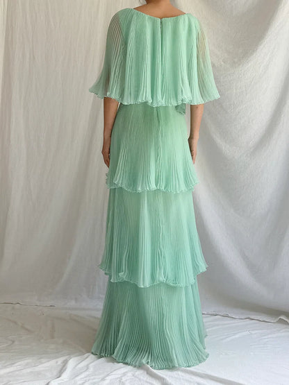 Green Layered Chiffon A Line V Neck Simple Long Party Dress Evening Dress 18 Birthday Dress SH3626