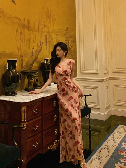 Sexy Sheath V Neckline Floral Pink 18th Birthday Dress Holiday Party Birthday Outfits For Women DP0155