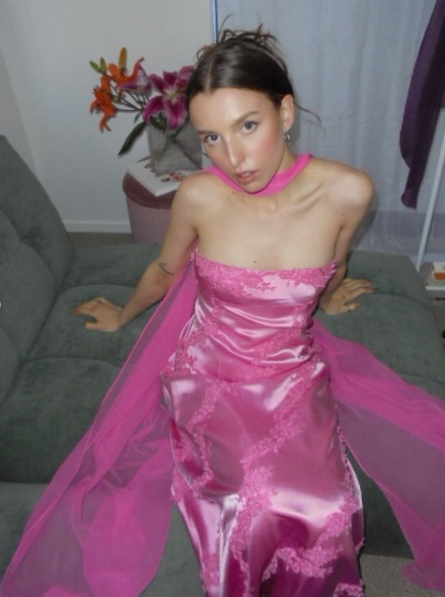 Hot Pink Sheath Strapless Lace Satin Long Prom Dress Evening Dress SH2392