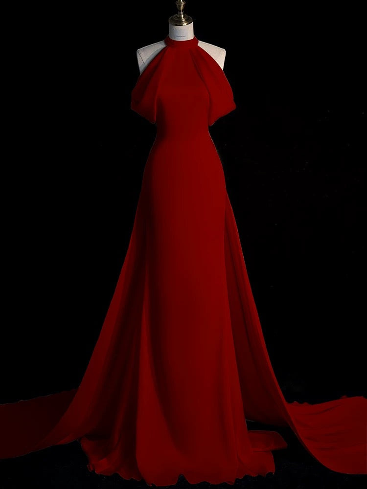 Sexy Sheath Halter Red Satin Long Prom Dress Evening Dress Formal Dress SD1818