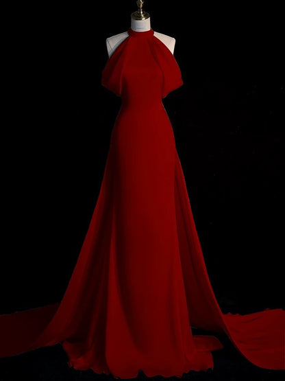 Sexy Sheath Halter Red Satin Long Prom Dress Evening Dress Formal Dress SD1818