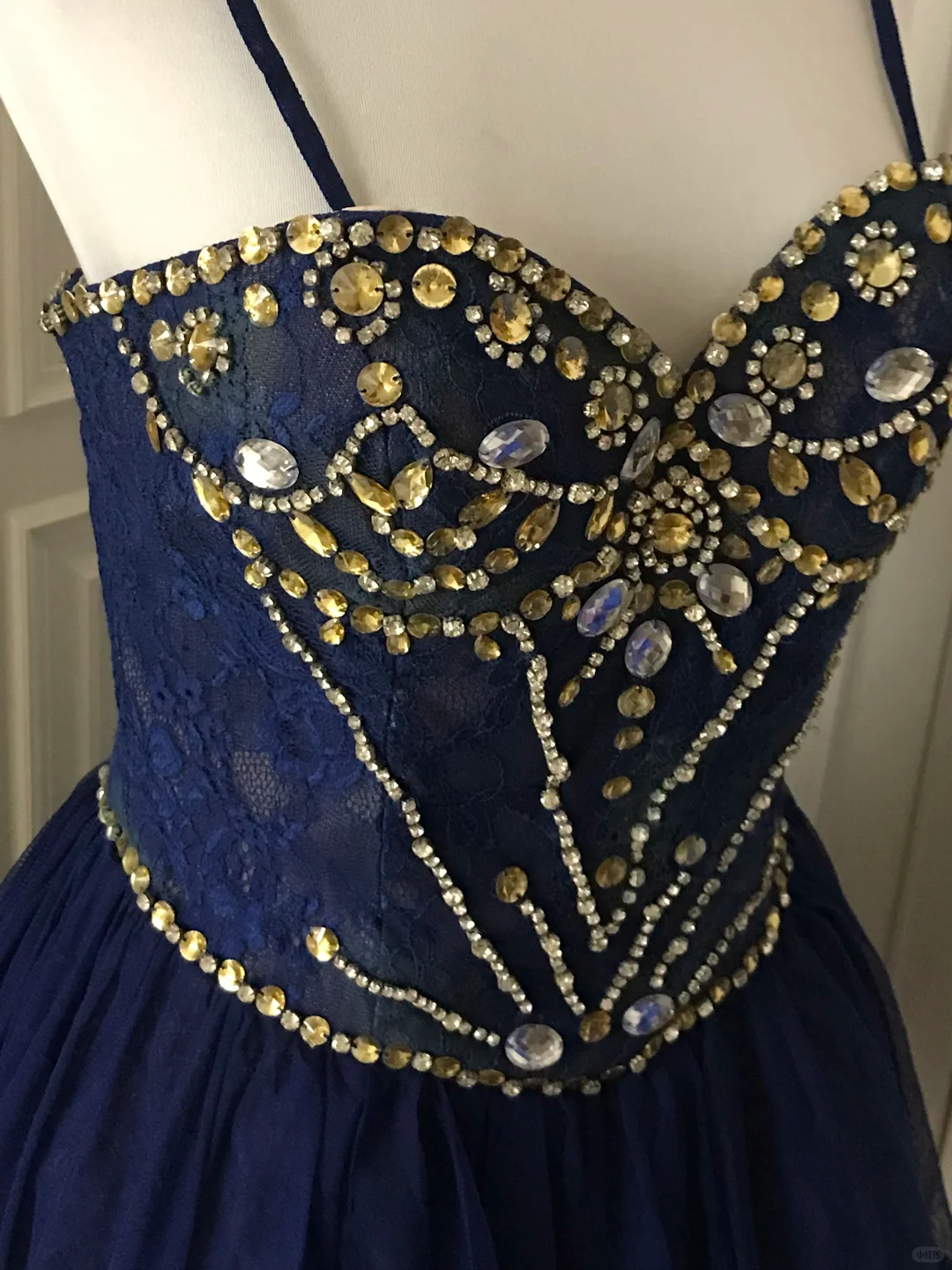 Vintage Navy Blue Lace Beaded A Line Homecoming Dress Birthday Dress  S545