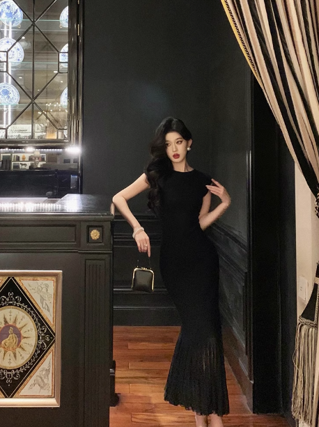 Sexy Mermaid Scoop Neckline Black 21st Birthday Dress Holiday Party Birthday Outfits For Women DP0176