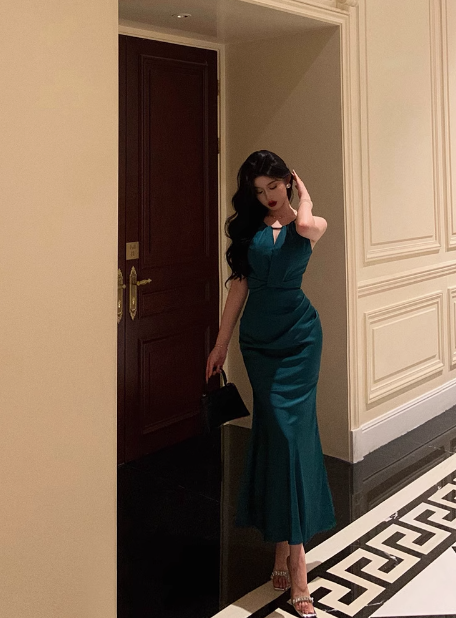 Pretty Mermaid Halter Neckline Green 18th Birthday Dress Party Outfits Birthday Outfits For Women DP0173