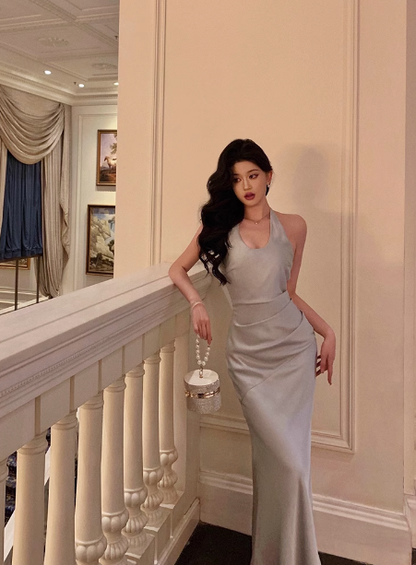 Sexy Mermaid Halter Light Blue 18th Birthday Dress Long Party Birthday Outfits For Women DP0177