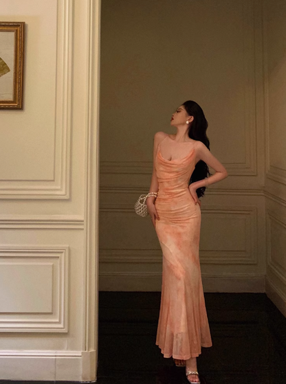 Sexy Mermaid Spaghetti Straps Pink Floral 21st Birthday Dress Holiday Party Birthday Outfits For Women DP0180