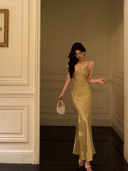 Classy Mermaid Spaghetti Straps Gold Long 18th Birthday Dress Party Gown 21st Birthday Outfits Birthday Dress Ideas For Women DP1305