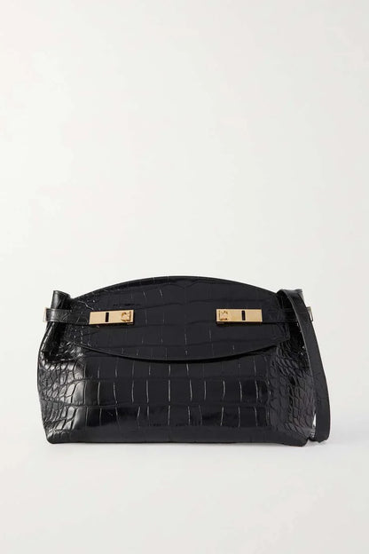 FERRAGAMO Hug large croc-effect leather shoulder bag