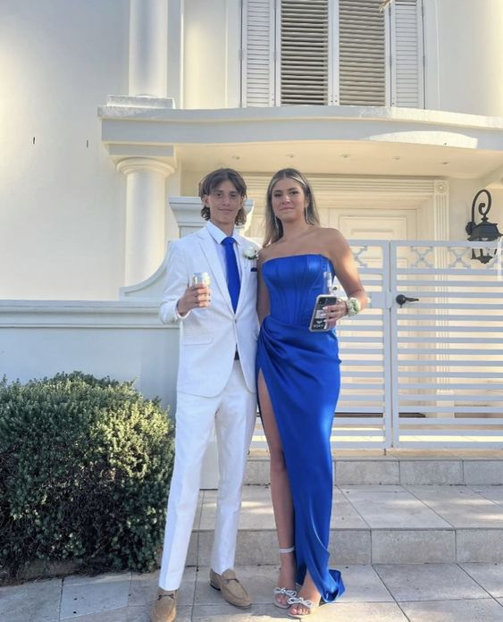 Royal Blue Mermaid Slit Corset Prom Dresses Ruched Formal Evening Party Dresses Bridesmaid Dresses SH850