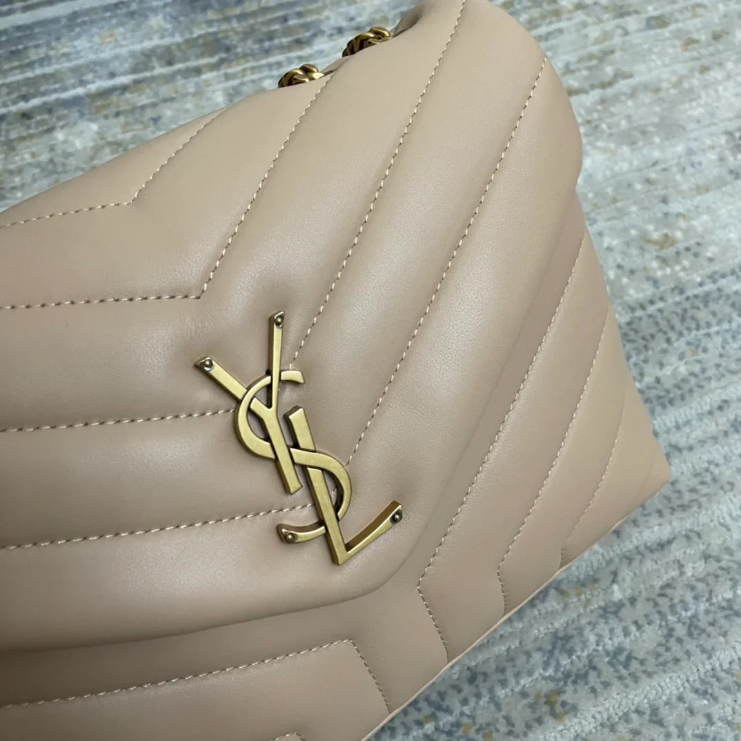 YSL Small Loulou 23 Beige Leather Gold 23x17x9cm
