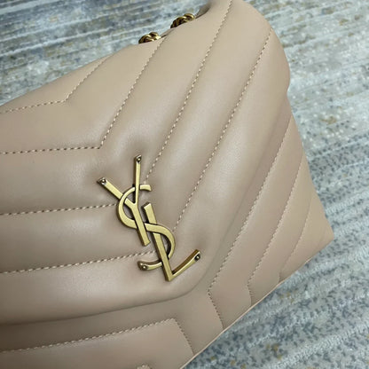 YSL Small Loulou 23 Beige Leather Gold 23x17x9cm