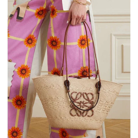 LOEWE + Paula's Ibiza medium leather-trimmed woven raffia tote