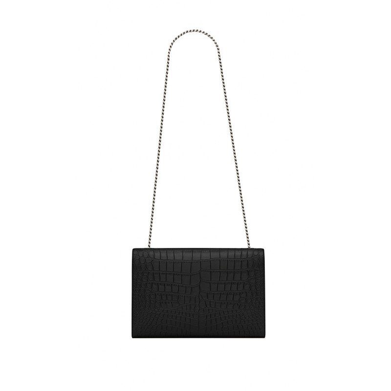 Saint Laurent Large Kate Chain Bag In Black Crocodile Embossed L