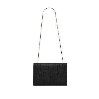 Saint Laurent Large Kate Chain Bag In Black Crocodile Embossed L