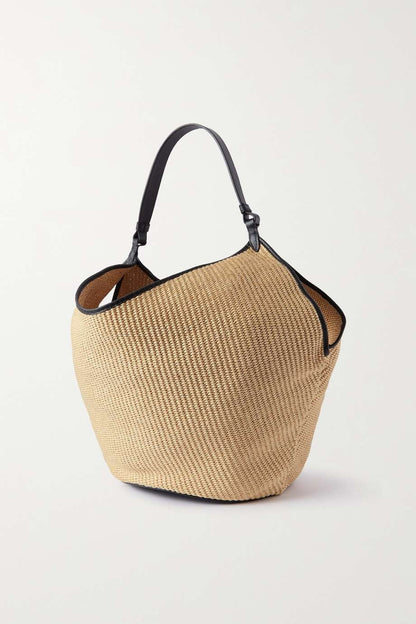 KHAITE Lotus medium leather-trimmed raffia tote