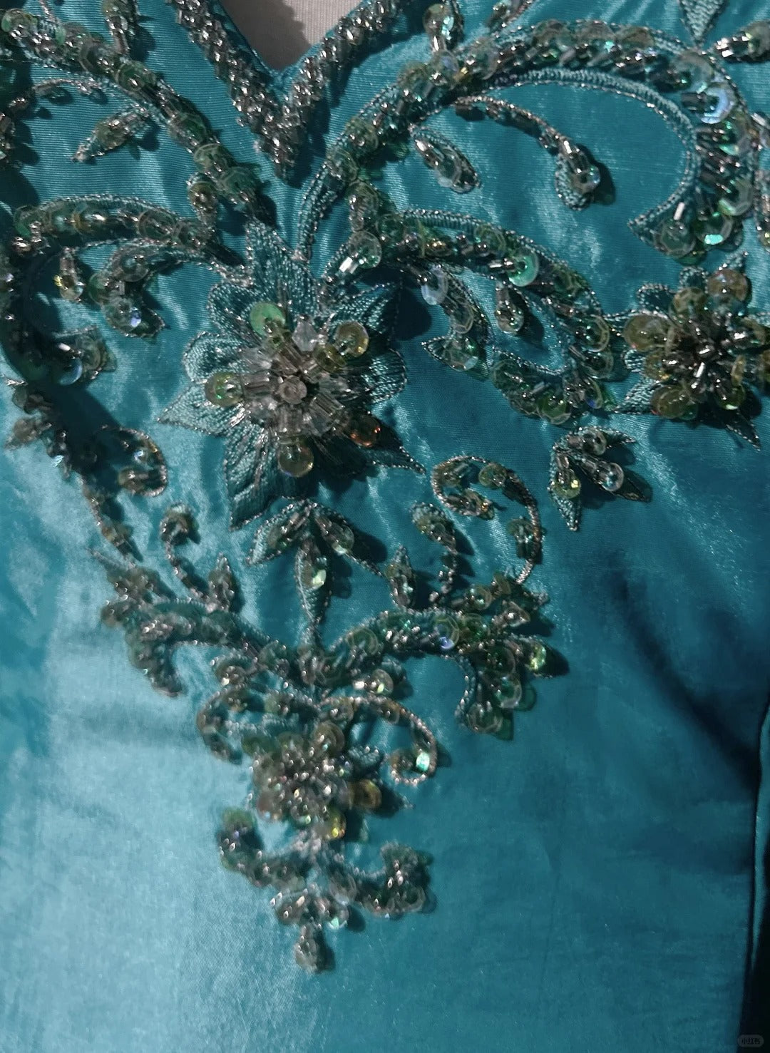 Blue A-Line Spaghetti Straps Satin Beaded Long Prom Dress Sweetheart Neck Applique Graduation Prom Dress ED01627