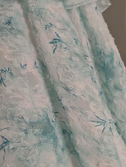 Blue Floral A-Line Strapless Organza Long Prom Dress Graduation Prom Dress ED01628