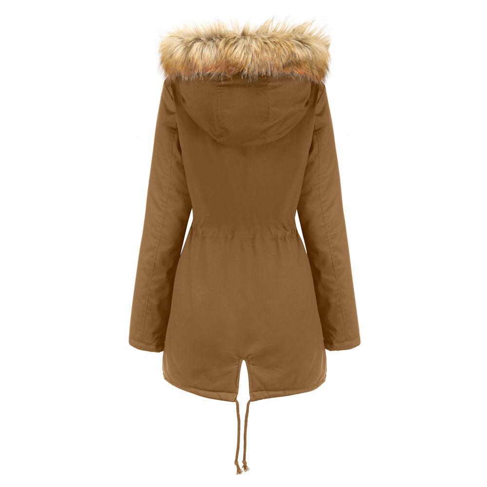 Womens Winter Coats Faux Fur Lining Parka With Fur Hood ED0093