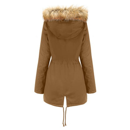 Womens Winter Coats Faux Fur Lining Parka With Fur Hood ED0093