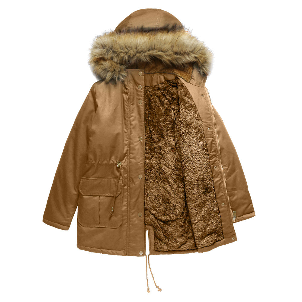 Womens Winter Coats Faux Fur Lining Parka With Fur Hood ED0093