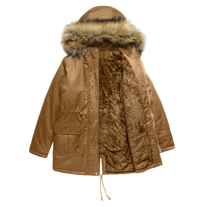 Womens Winter Coats Faux Fur Lining Parka With Fur Hood ED0093