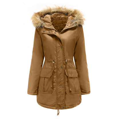 Womens Winter Coats Faux Fur Lining Parka With Fur Hood ED0093