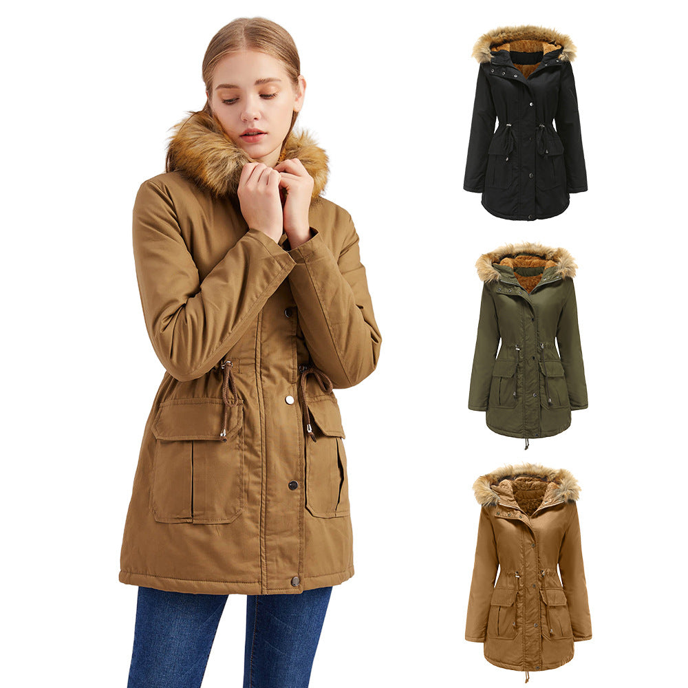 Womens Winter Coats Faux Fur Lining Parka With Fur Hood ED0093