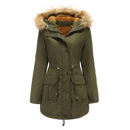 Womens Winter Coats Faux Fur Lining Parka With Fur Hood ED0093