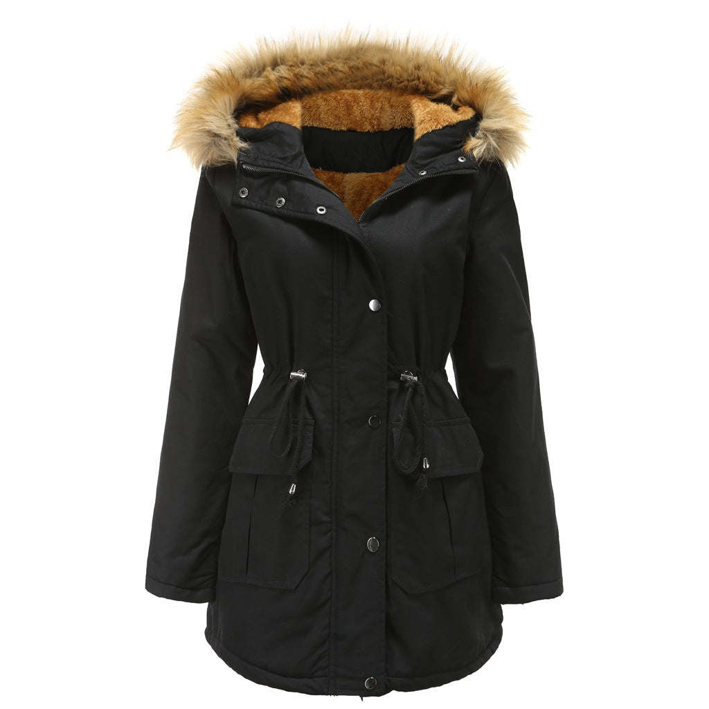 Womens Winter Coats Faux Fur Lining Parka With Fur Hood ED0093