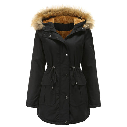 Womens Winter Coats Faux Fur Lining Parka With Fur Hood ED0093