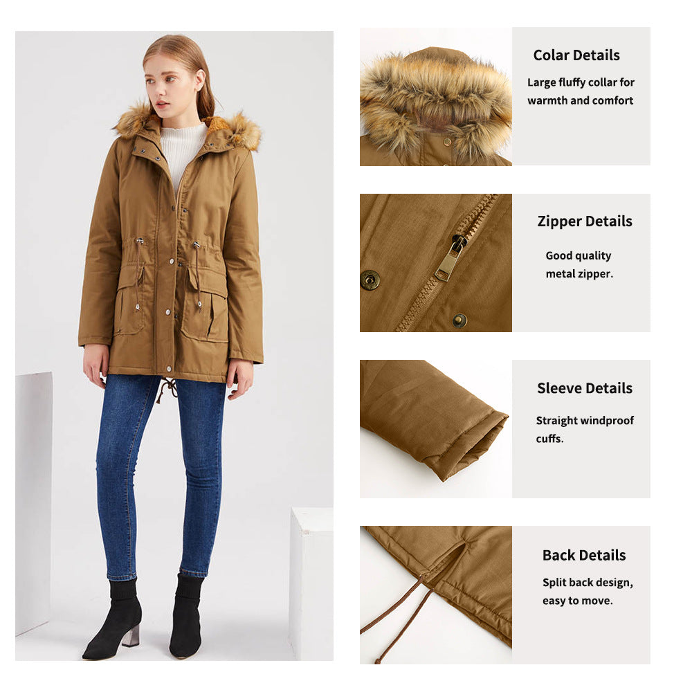 Womens Winter Coats Faux Fur Lining Parka With Fur Hood ED0093
