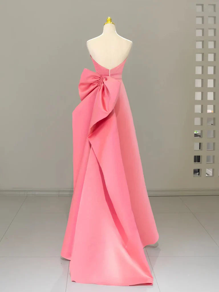 A-Line Sweetheart Neck Satin Pink Long Prom Dress, Pink Long Formal Dress ED010