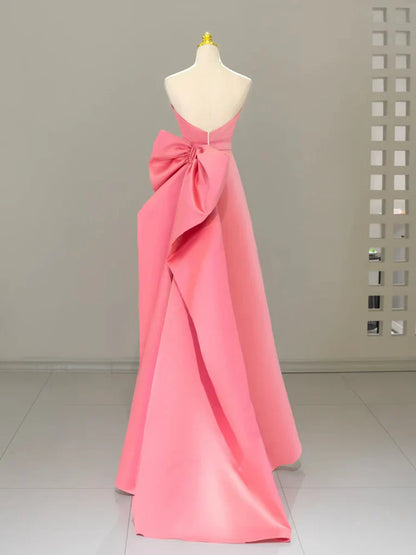 A-Line Sweetheart Neck Satin Pink Long Prom Dress, Pink Long Formal Dress ED010