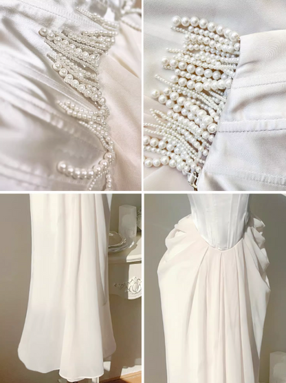 French Satin Pearl Dress Birthday Dress  ED01013