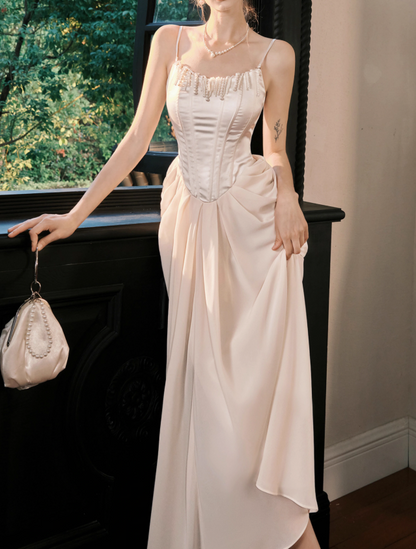 French Satin Pearl Dress Birthday Dress  ED01013