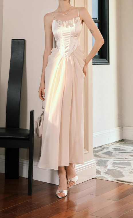 French Satin Pearl Dress Birthday Dress  ED01013