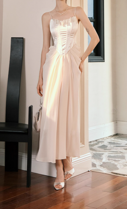 French Satin Pearl Dress Birthday Dress  ED01013