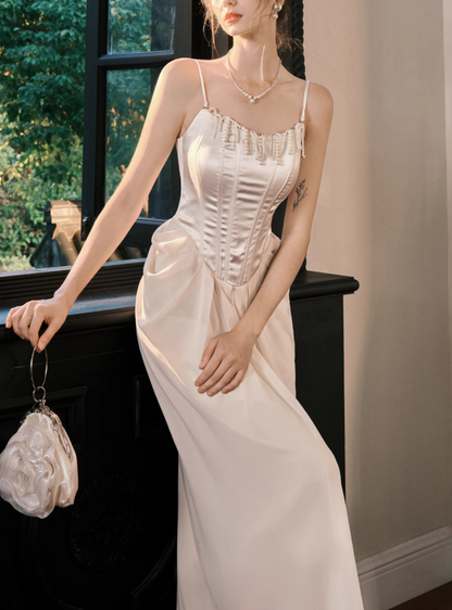 French Satin Pearl Dress Birthday Dress  ED01013