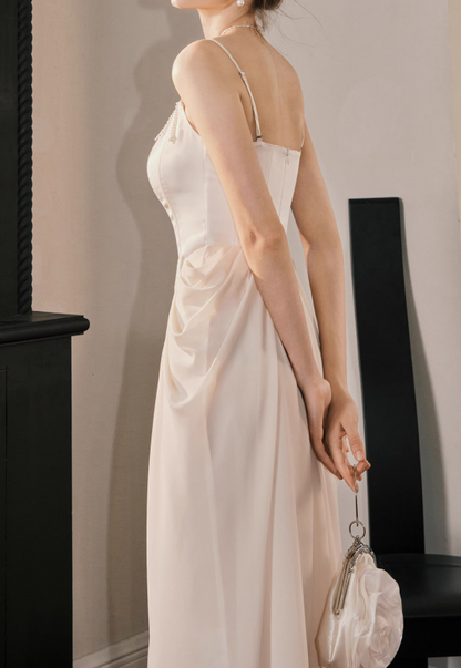 French Satin Pearl Dress Birthday Dress  ED01013