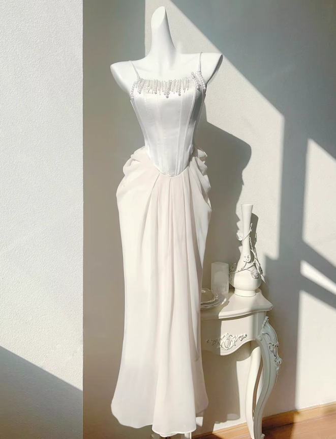 French Satin Pearl Dress Birthday Dress  ED01013