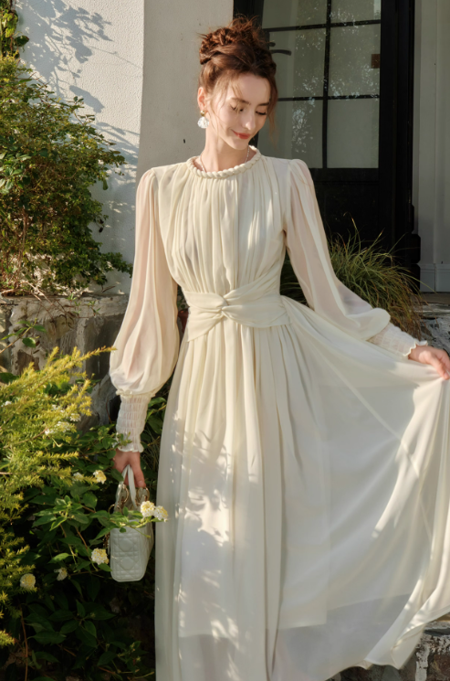 French Twist Chiffon Long Sleeve Dress  ED01014