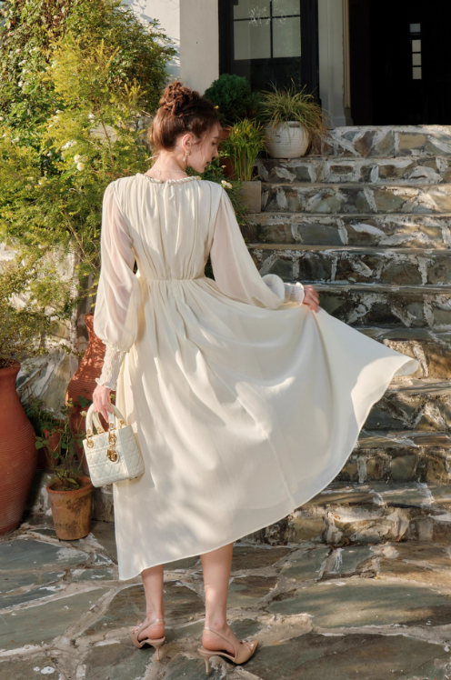 French Twist Chiffon Long Sleeve Dress  ED01014