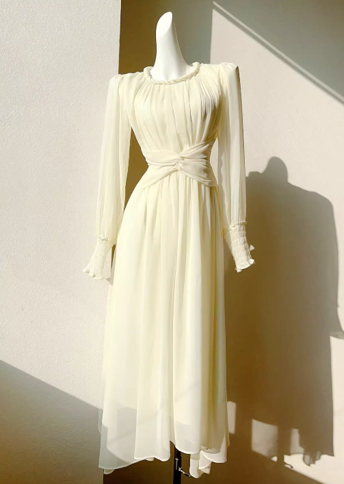 French Twist Chiffon Long Sleeve Dress  ED01014