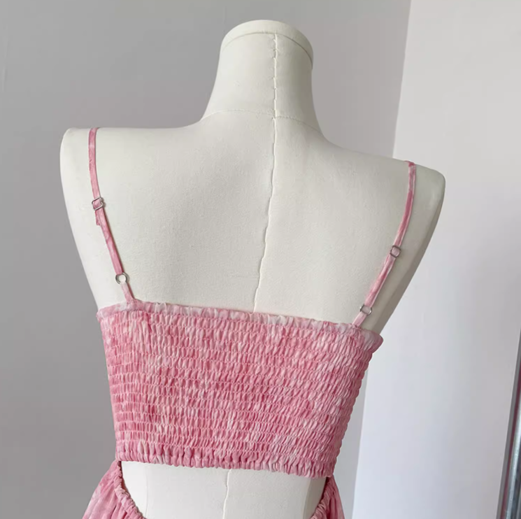 Pink romantic floral suspender dress  ED01015