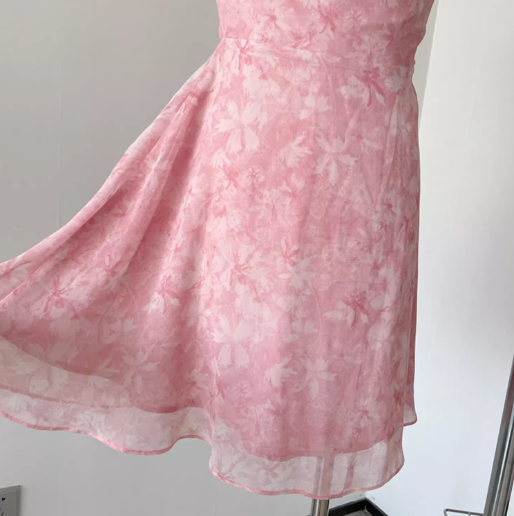 Pink romantic floral suspender dress  ED01015
