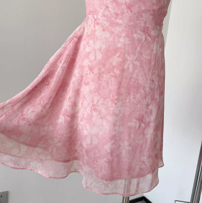 Pink romantic floral suspender dress  ED01015