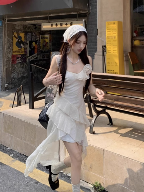 Off-white suspender dress  ED01016